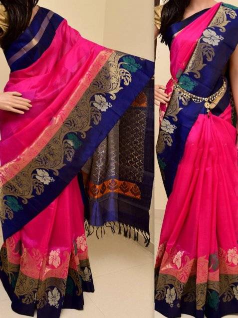 Eye Catching Pink Faux Silk Party Wear Saree For Women With Blouse Piece