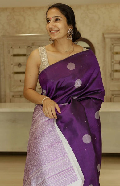 Splendorous Purple Soft Silk Saree With Winsome Blouse Piece