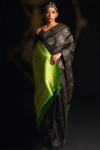 Majestic Black Soft Silk Saree With Amiable Blouse Piece
