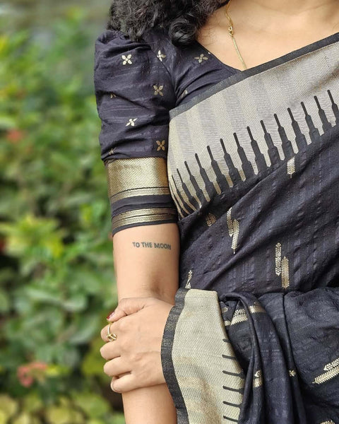 Preferable Black Soft Silk Saree With Fragrant Blouse Piece