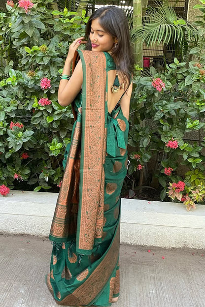 Desiring Dark Green Soft Silk Saree With Serendipity Blouse Piece
