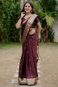 Glorious Wine Soft Silk Saree With Desirable Blouse Piece