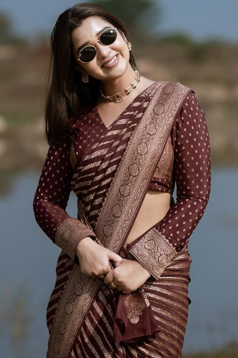 Exceptional Wine Soft Silk Saree With Cynosure Blouse Piece