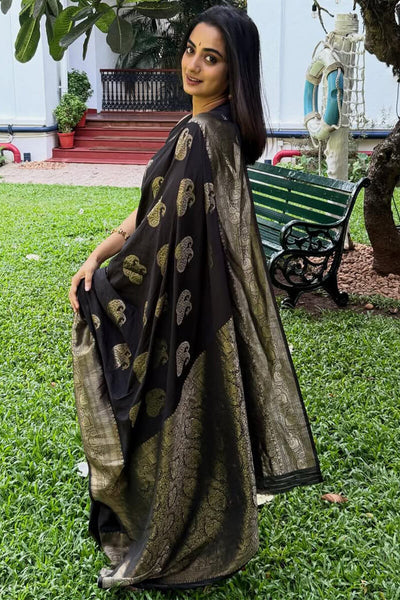 Gossamer Black Soft Silk Saree With Transcendent Blouse Piece