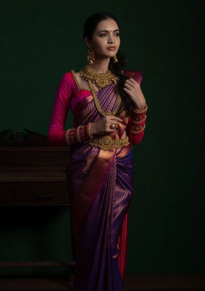 Innovative Purple Soft Silk Saree With Classic Blouse Piece