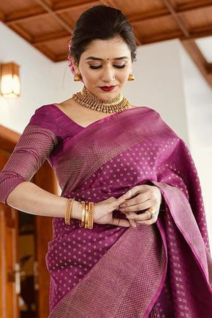 Improbable Purple Soft Silk Saree With Ravishing Blouse Piece