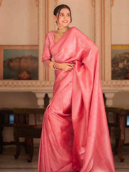 Blooming Pink Soft Silk Saree With Dazzling Blouse Piece