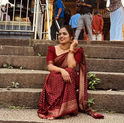 Lovely Wine Soft Silk Saree With Outstanding Blouse Piece
