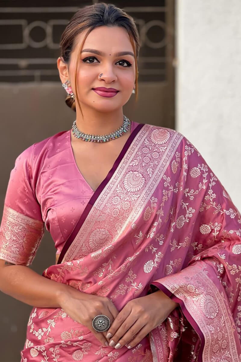 Enchanting Pink Soft Silk Saree With Vestigial Blouse Piece