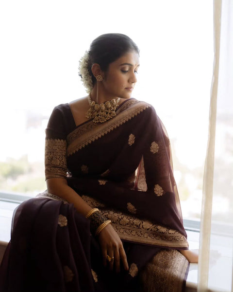 Incredible Wine Soft Silk Saree With Sizzling Blouse Piece