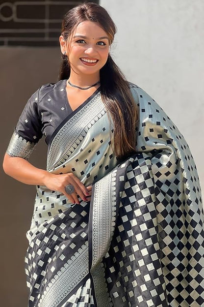 Classic Black Soft Silk Saree With Charismatic Blouse Piece