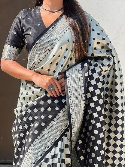 Classic Black Soft Silk Saree With Charismatic Blouse Piece