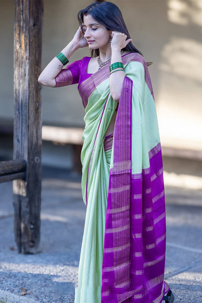 Whimsical Sea Green Soft Silk Saree With Fantabulous Blouse Piece