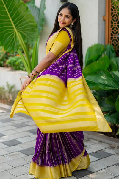 Lagniappe Purple Soft Silk Saree With Grandiose Blouse Piece