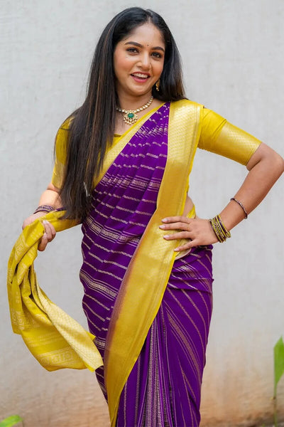 Lagniappe Purple Soft Silk Saree With Grandiose Blouse Piece