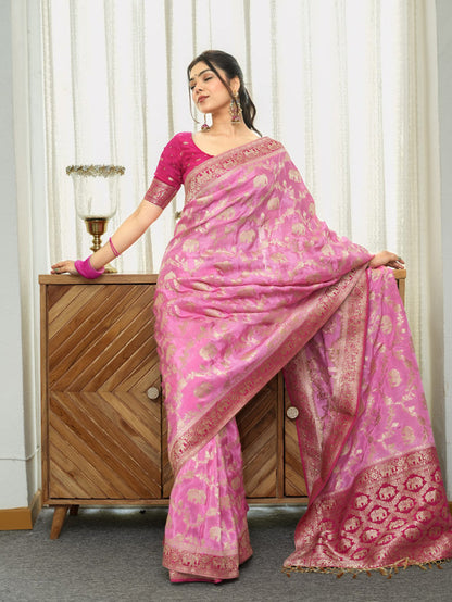 Conflate Baby Pink Soft Silk Saree With Prodigal Blouse Piece