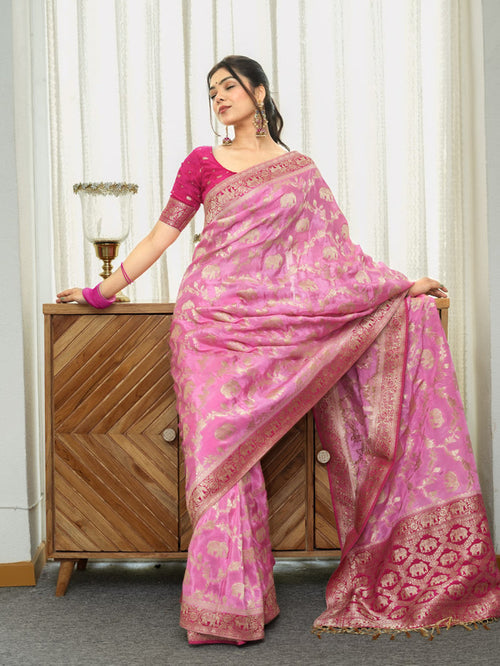 Conflate Baby Pink Soft Silk Saree With Prodigal Blouse Piece