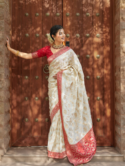 Delectable Beige Soft Silk Saree With Smashing Blouse Piece