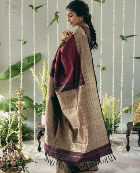 Beautiful Wine Soft Silk Saree With Precious Blouse Piece