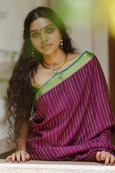 Intricate Purple Soft Silk Saree With Precious Blouse Piece