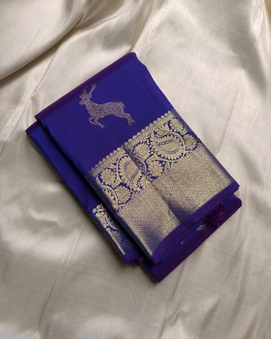 Angelic Royal Blue Soft Banarasi Silk Saree With Panoply Blouse Piece