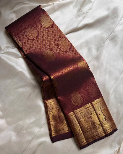 Assemblage Wine Soft Banarasi Silk Saree With Fairytale Blouse Piece