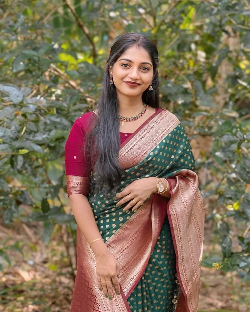 Felicitous Dark Green Soft Silk Saree With Seraglio Blouse Piece