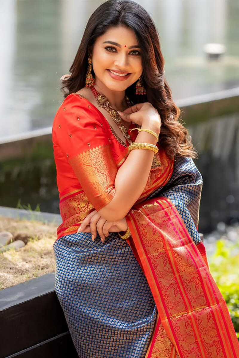 Fairytale Blue Soft Silk Saree With Nemesis Blouse Piece