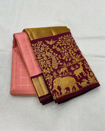 Cynosure Pink Soft Silk Saree With Dazzling Blouse Piece