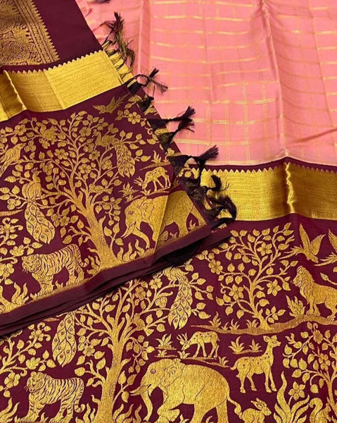 Cynosure Pink Soft Silk Saree With Dazzling Blouse Piece