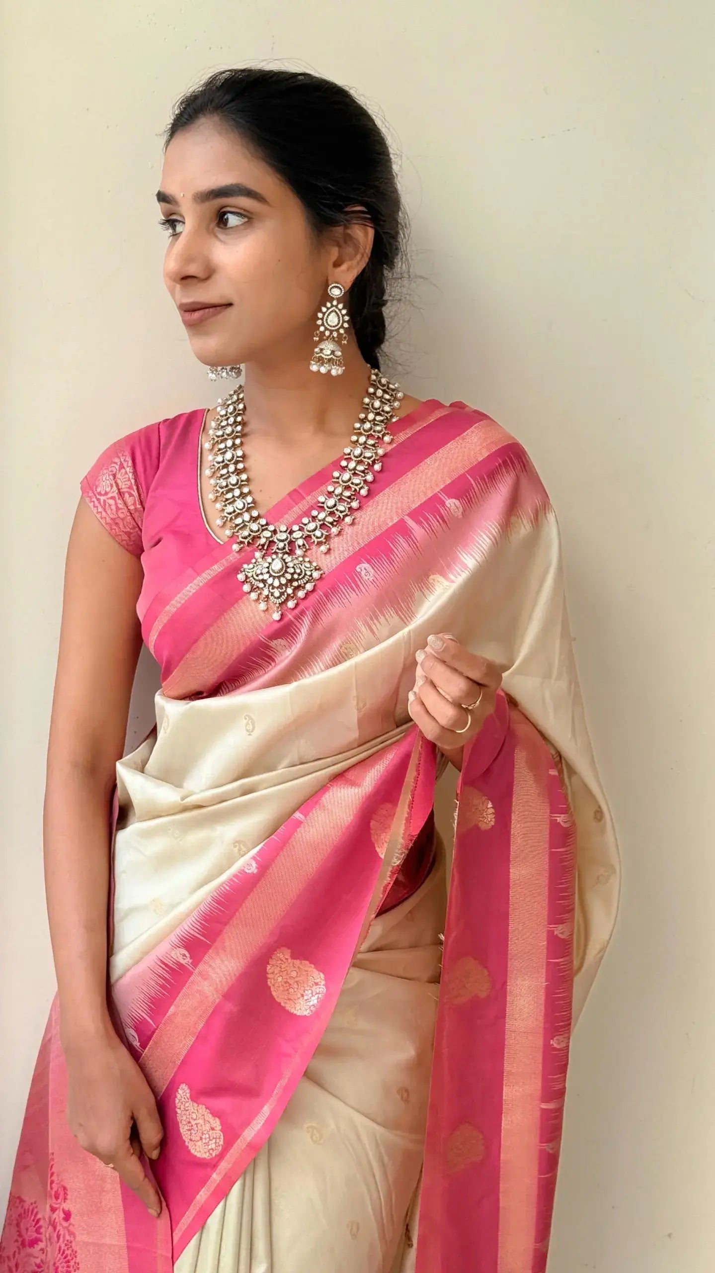 Cynosure Biege Soft Silk Saree With Delightful Blouse Piece