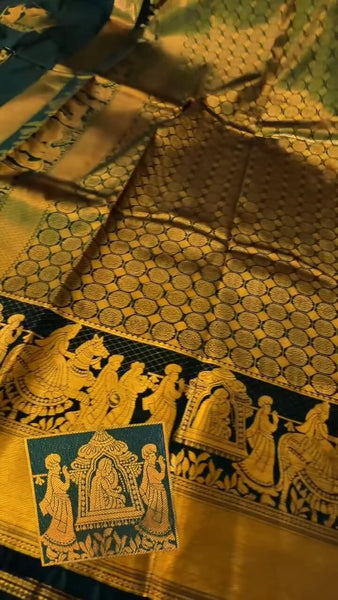 Angelic Dark Green Soft Banarasi Silk Saree With Deserving Blouse Piece
