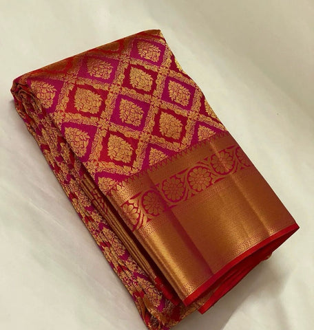 Glamorous Red Soft Silk Saree With Imaginative Blouse Piece