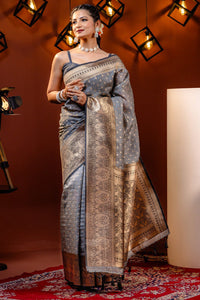 Dissemble Grey Soft Silk Saree With Adoring Blouse Piece
