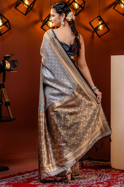 Dissemble Grey Soft Silk Saree With Adoring Blouse Piece