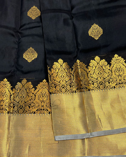 Beleaguer Black Soft Banarasi Silk Saree With Forbearance Blouse Piece