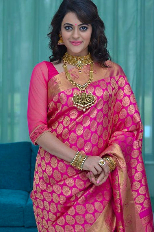 Pink Faux Silk Traditional Wear Saree For Women With Blouse