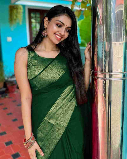 Dissemble Green Soft Silk Saree With Fairytale Blouse Piece