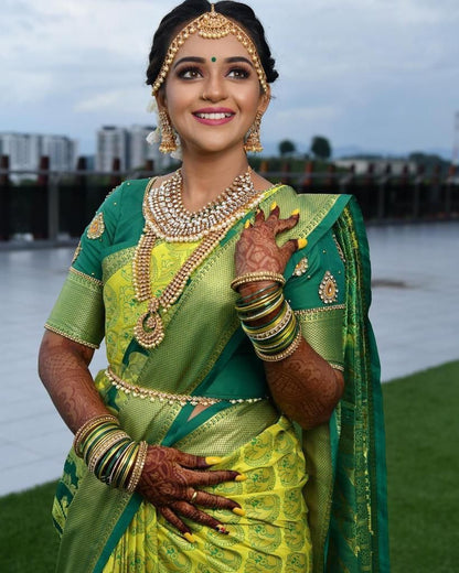 Prettiest Lemon Soft Banarasi Silk Saree With Fairytale Blouse Piece