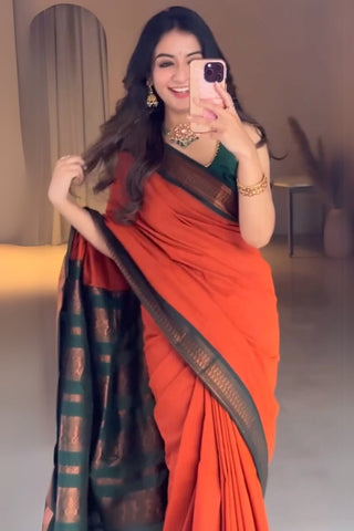Marvellous Orange Soft Silk Saree With Unique Blouse Piece