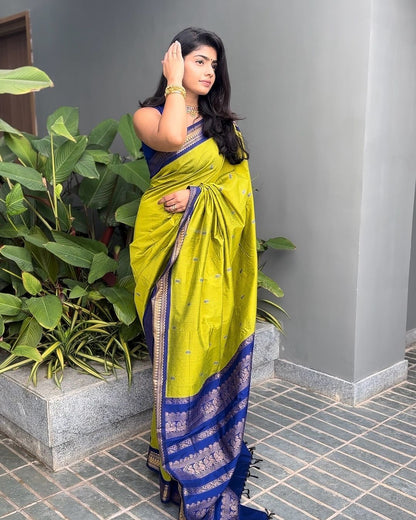 Classy Parrot Soft Silk Saree With Energetic Blouse Piece