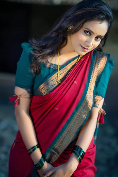 Comely Red Soft Silk Saree With Dalliance Blouse Piece
