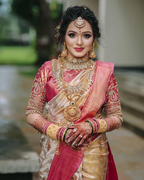 Snazzy Beige Soft Silk Saree With Opulent Blouse Piece