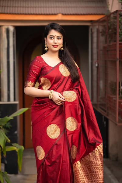 Charming Maroon Soft Silk Saree With Radiant Blouse Piece