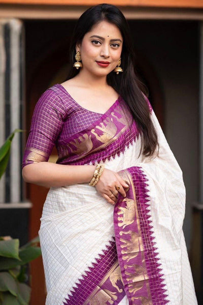Fancifull Off White Soft Silk Saree With Ideal Blouse Piece