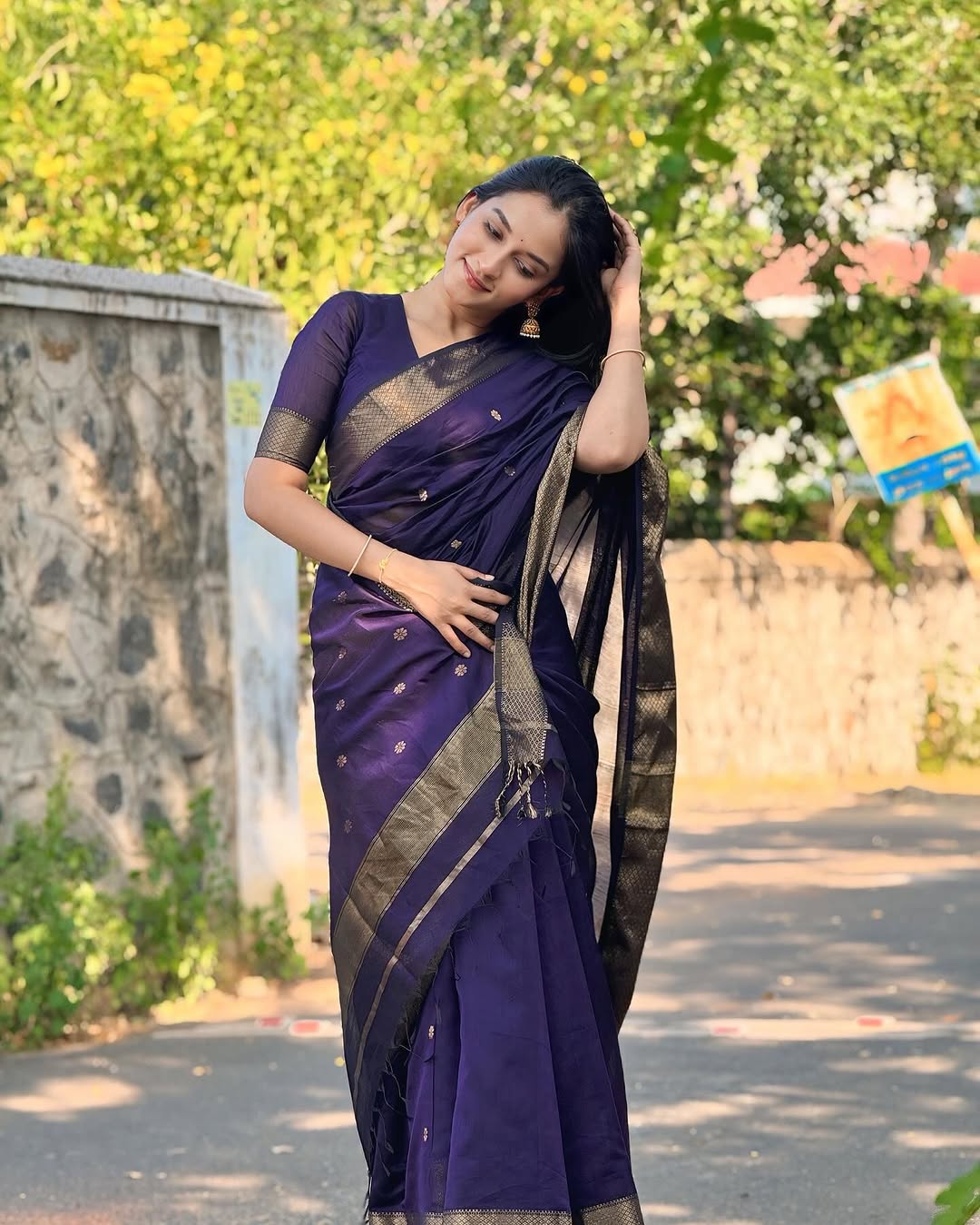 Attractive Purple Cotton Silk Saree With Incredible Blouse Piece