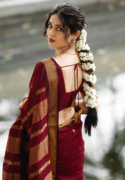 Blooming Maroon Soft Silk Saree With Vivacious Blouse Piece