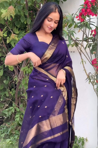 Winsome Purple Cotton Silk Saree With Forbearance Blouse Piece
