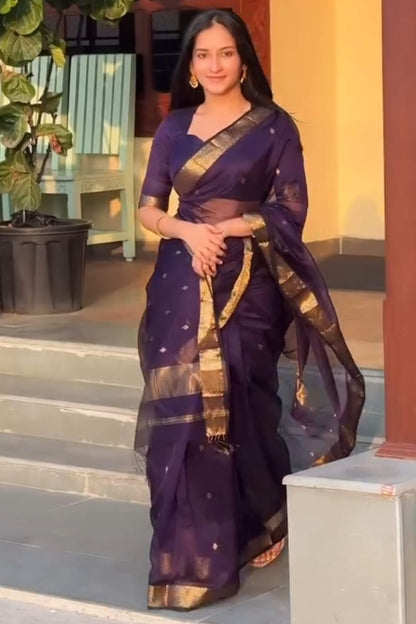 Winsome Purple Cotton Silk Saree With Forbearance Blouse Piece