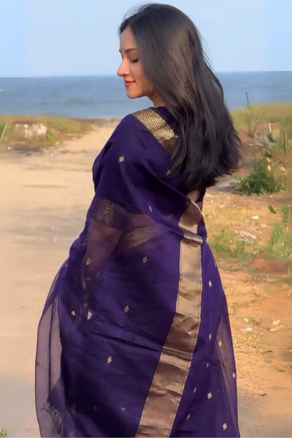 Winsome Purple Cotton Silk Saree With Forbearance Blouse Piece